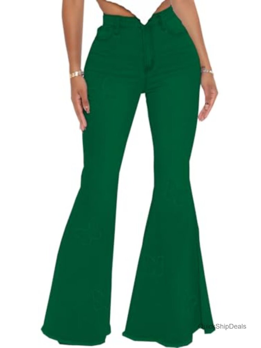 Women's Bell Bottom Jeans Destroyed Ripped Flare Elastic Waist Raw Hem Denim